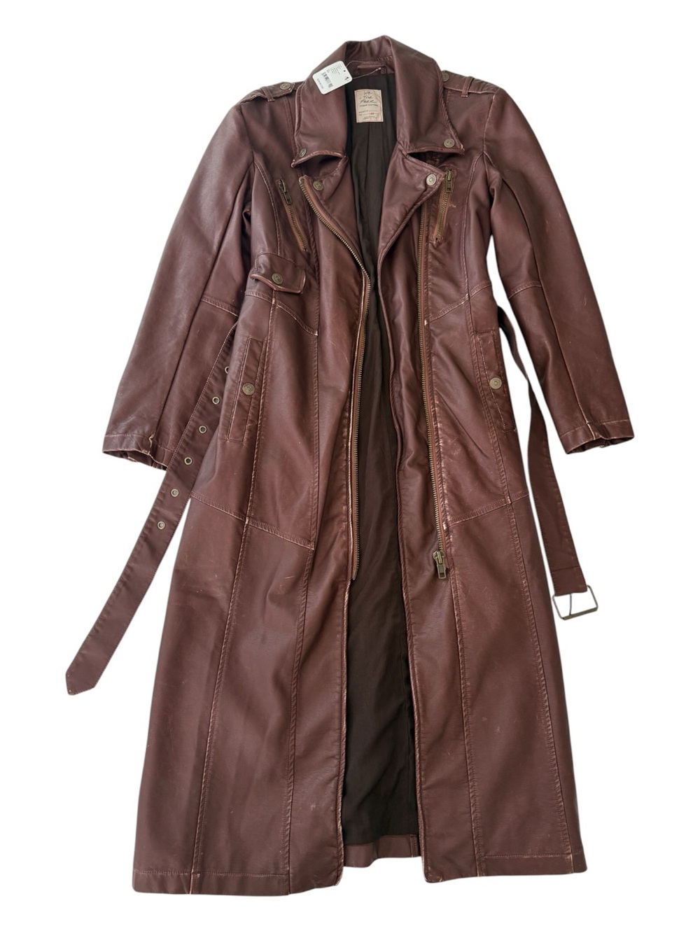 Free People We The Free vegan leather moto trench coat XS NWT